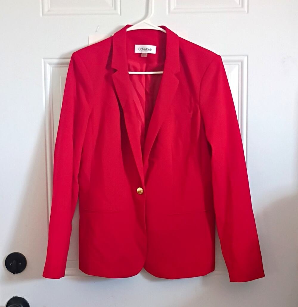 Calvin Klein Womens Red One-Button Lined Blazer Jacket Size 10